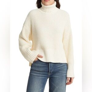 MADEWELL Sweater Women's Antique Cream XS Wide Rib Turtleneck Boxy Oversized